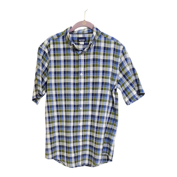 BASIC EDITIONS Men's  Button-down Plaid Short Sleeve Short M - Picture 4 of 6